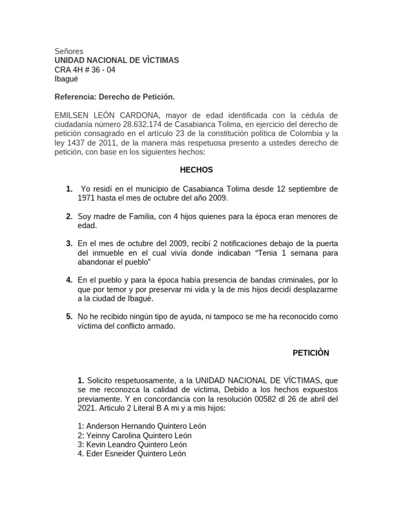 Derecho de Peticion Emilse Leon PDF