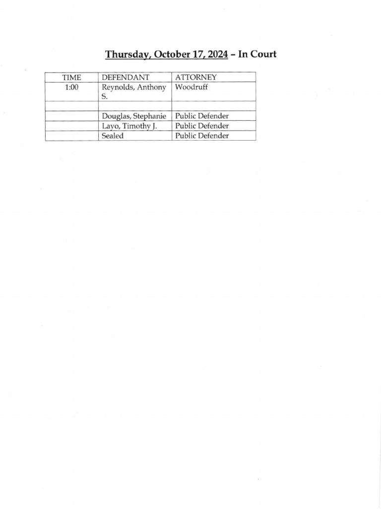 Court Schedule for October 17, 2024 PDF