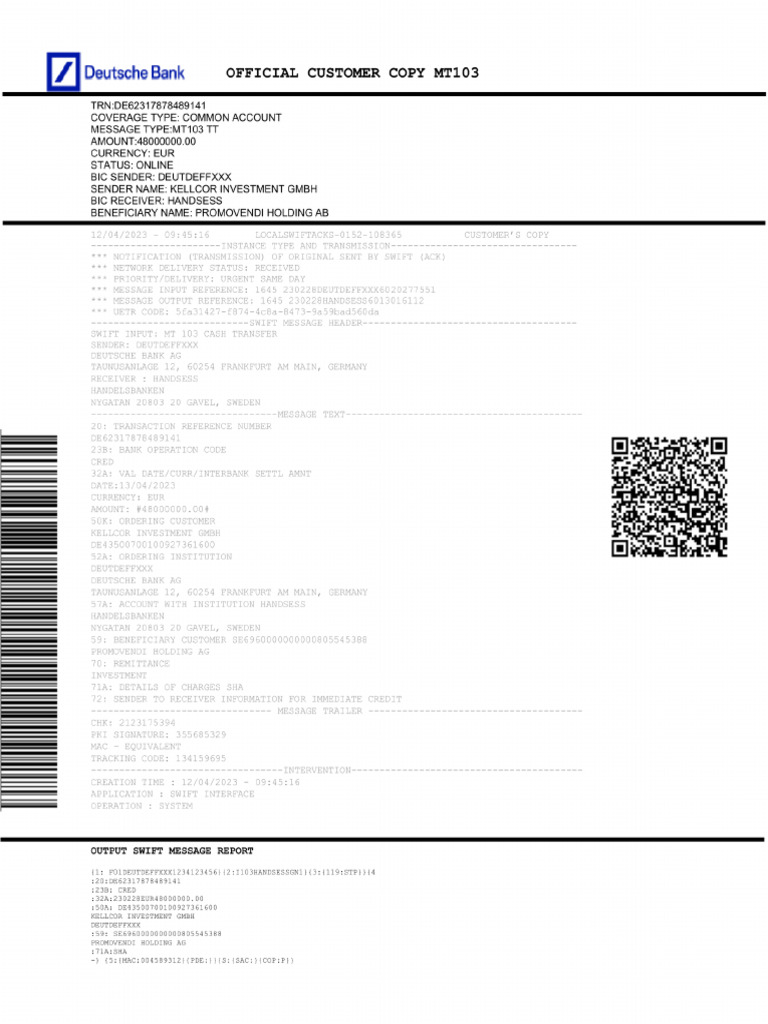 MT103 Customer Official Copy-1 | PDF