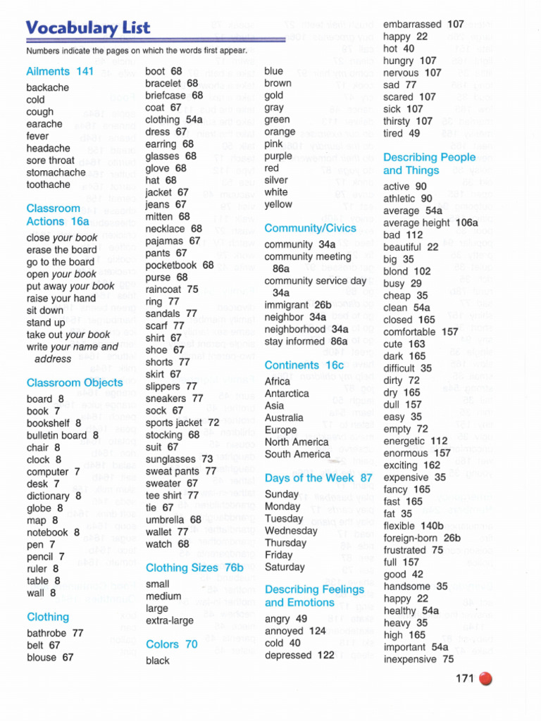 Side X Side Plus, Book 1, Vocabulary List For All