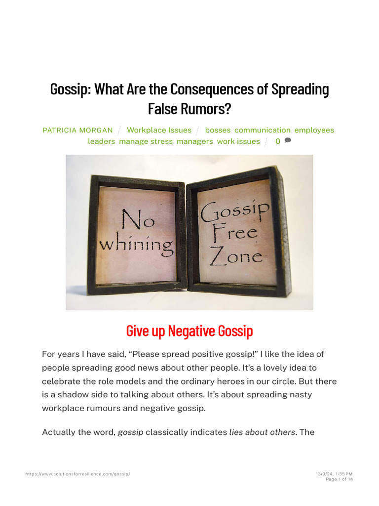 Gossip - What Are The Consequences of Spreading False Rumors? | PDF