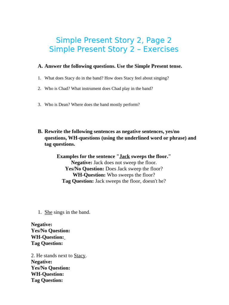 Simple Present Reading Exercise Pdf