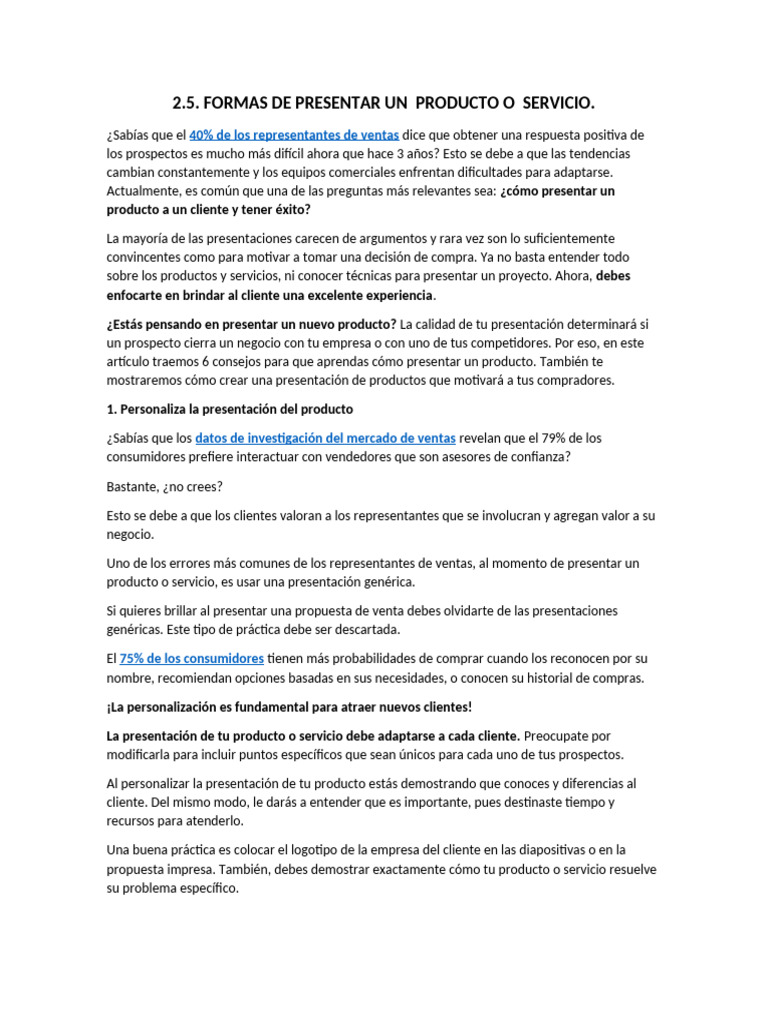 2.5. Formas de Presentar Un Producto o Servicio. | PDF