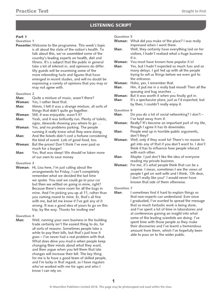 STF Practice Test Listening Script | PDF