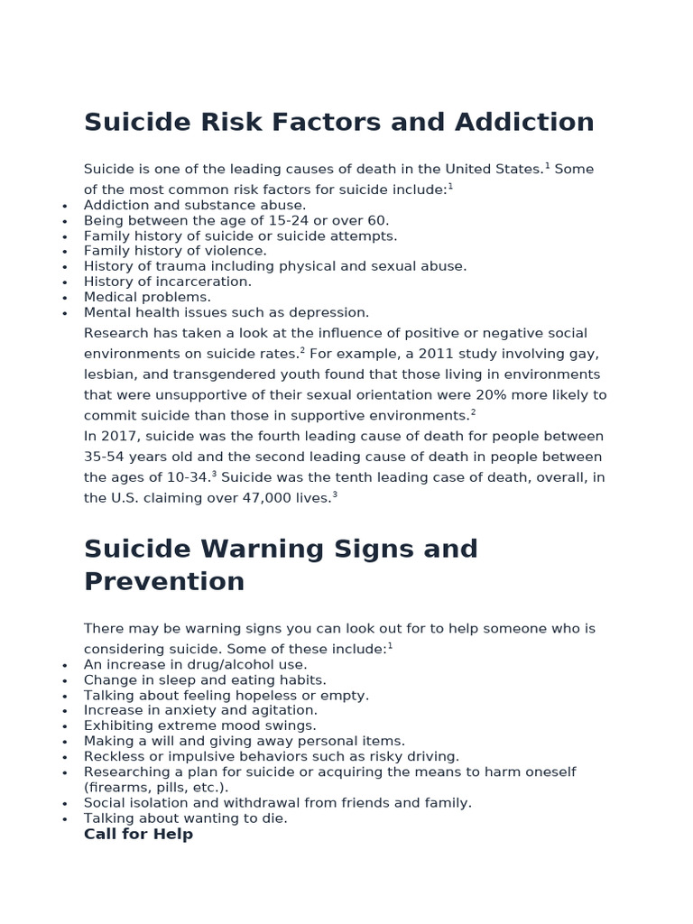 Addiction's Role in Suicide Risk Factors | PDF | Substance Abuse | Wellness