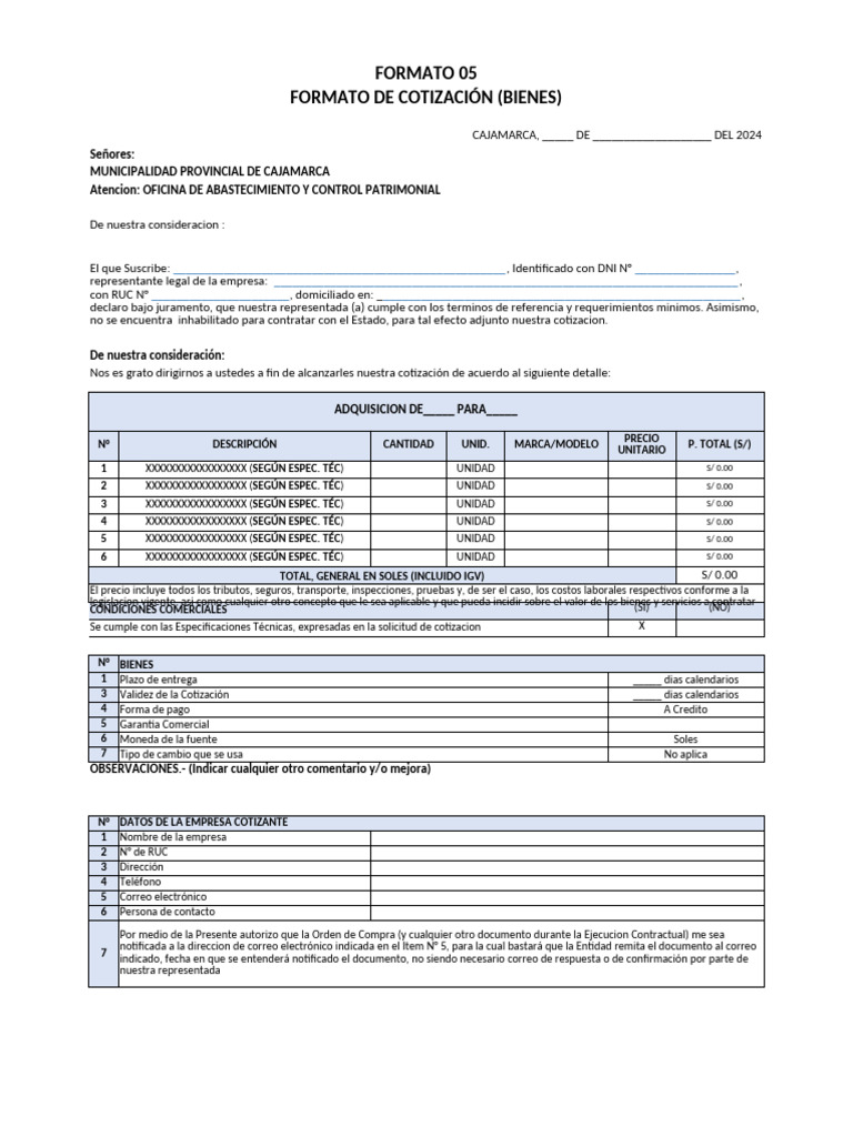Formato 05 - Propuesta Formato de Cotizacion MPC - 2024 - Bienes | PDF