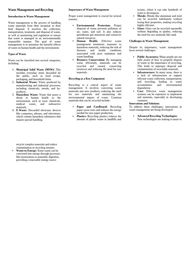 Waste Management and Recycling | PDF