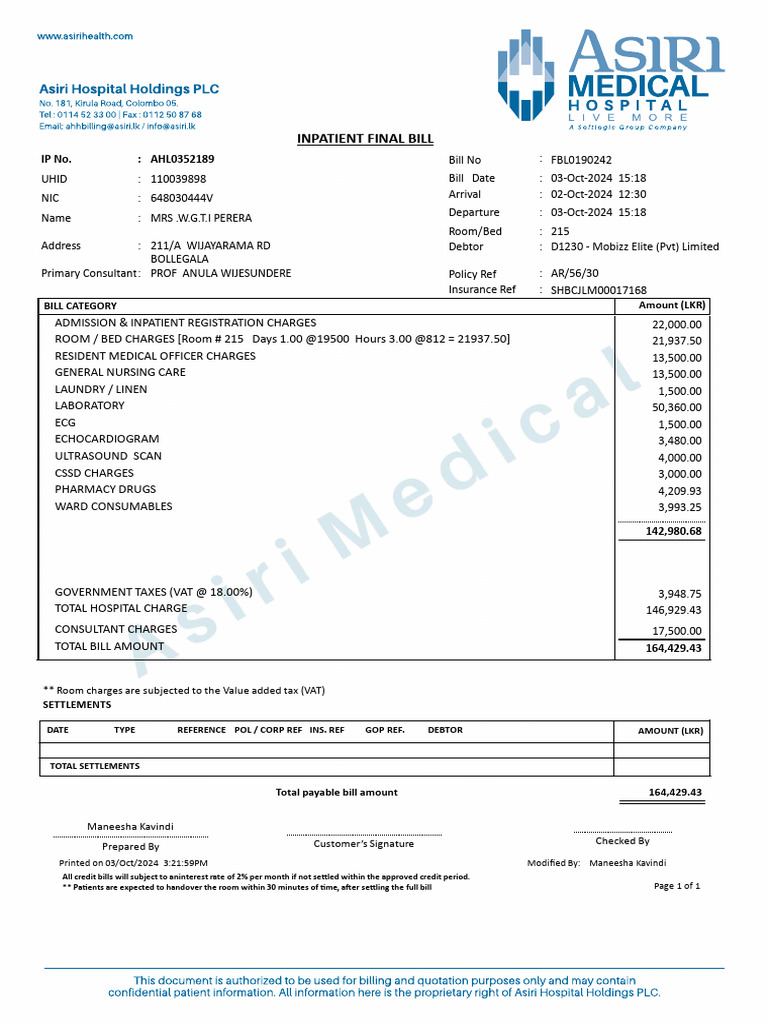 BHT 352189 Final Bill | PDF