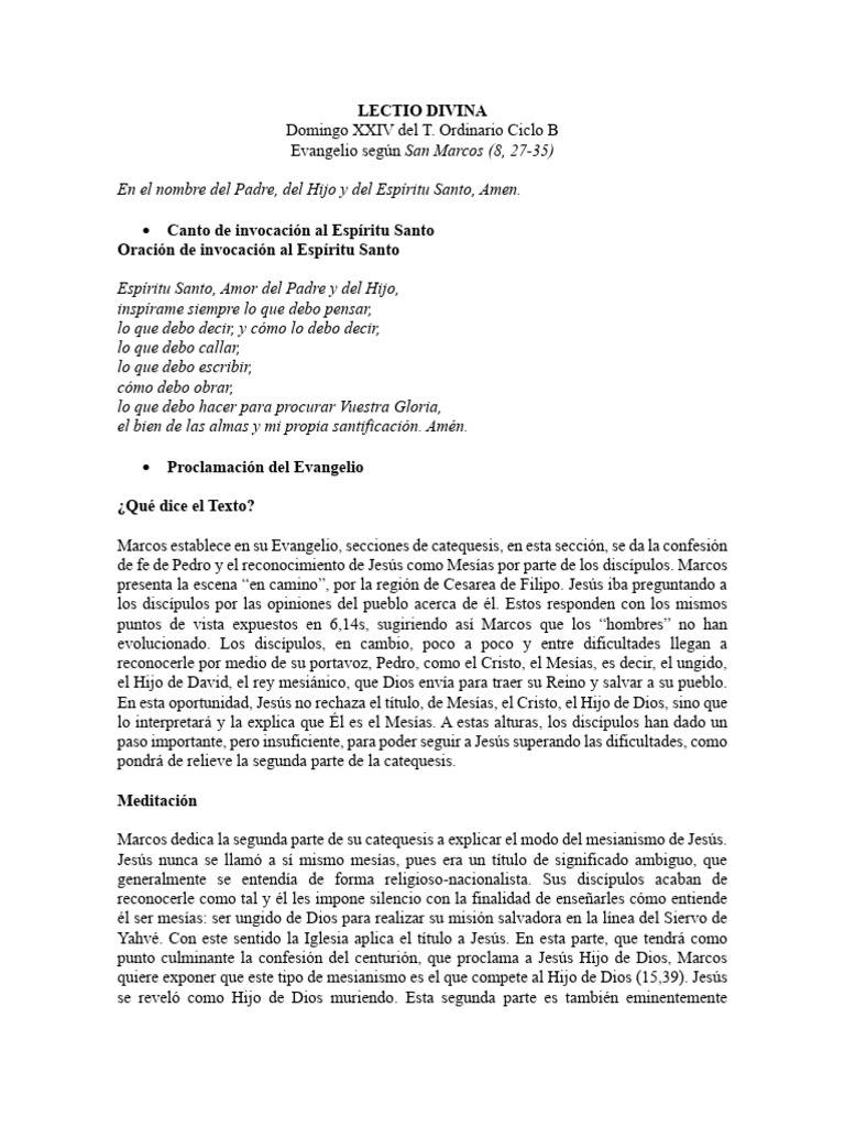 LECTIO DIVINA Domingo XXIV del TO 15 de septiembre | PDF