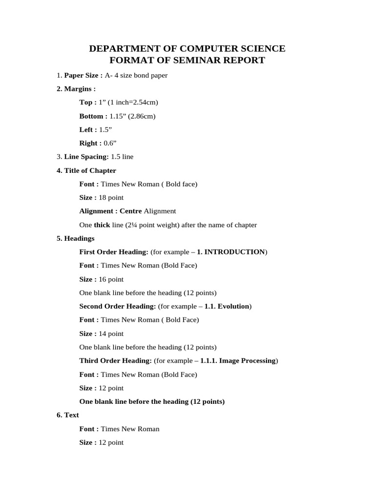 Seminar Report Format Guidelines | PDF | Times New Roman | Paragraph