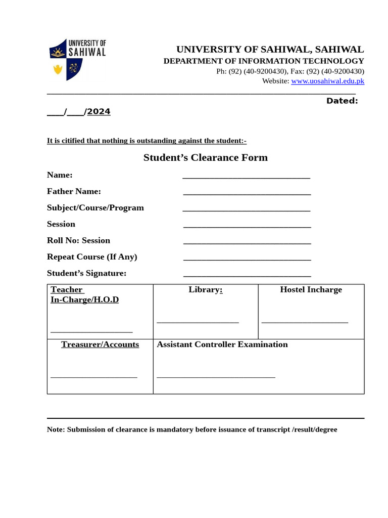 It Clearance Form | PDF