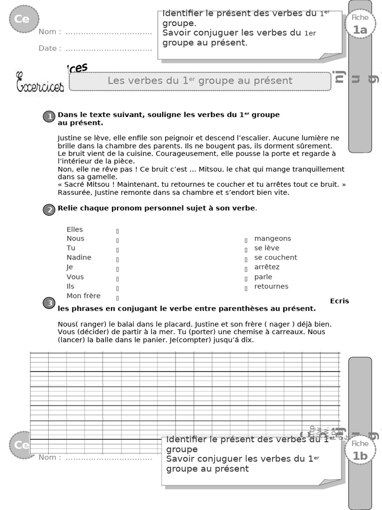 Ce2 Exercices 1er Groupe Present | PDF
