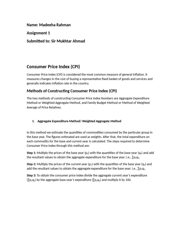 Consumer Price Index (CPI) : Name: Madeeha Rahman Assignment 1 ...
