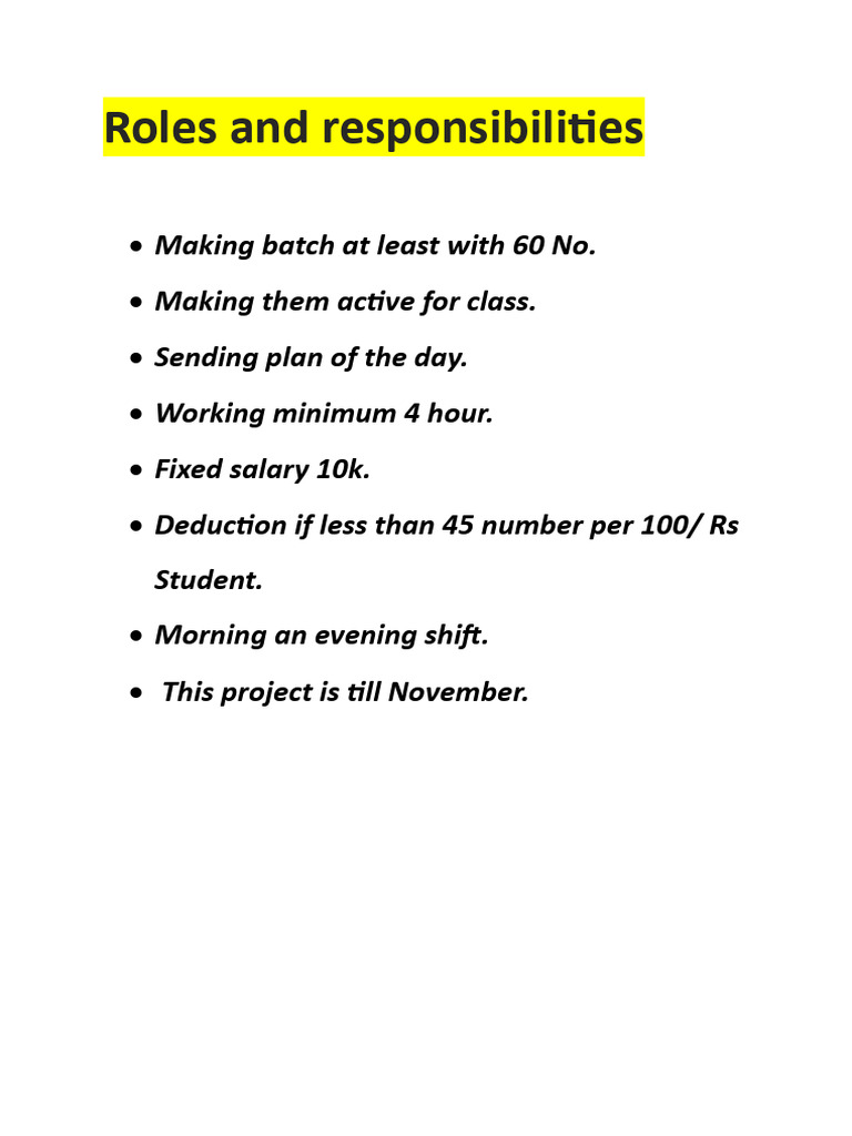 Roles And Responsibilities Pdf