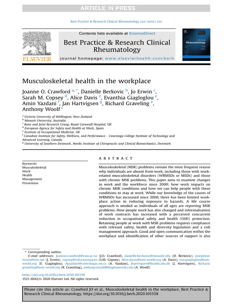Musculoskeletal Health in The Workplace | PDF
