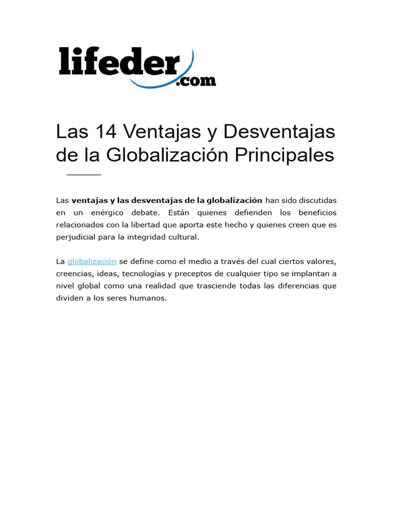 M1 - CC4 - Las 14 Ventajas y Desventajas de La Globalización | PDF ...