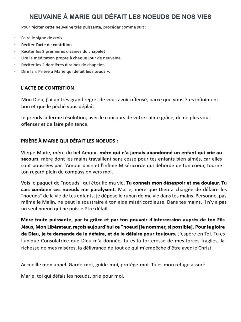 Neuvaine Marie Qui Dfait Les Nuds | PDF