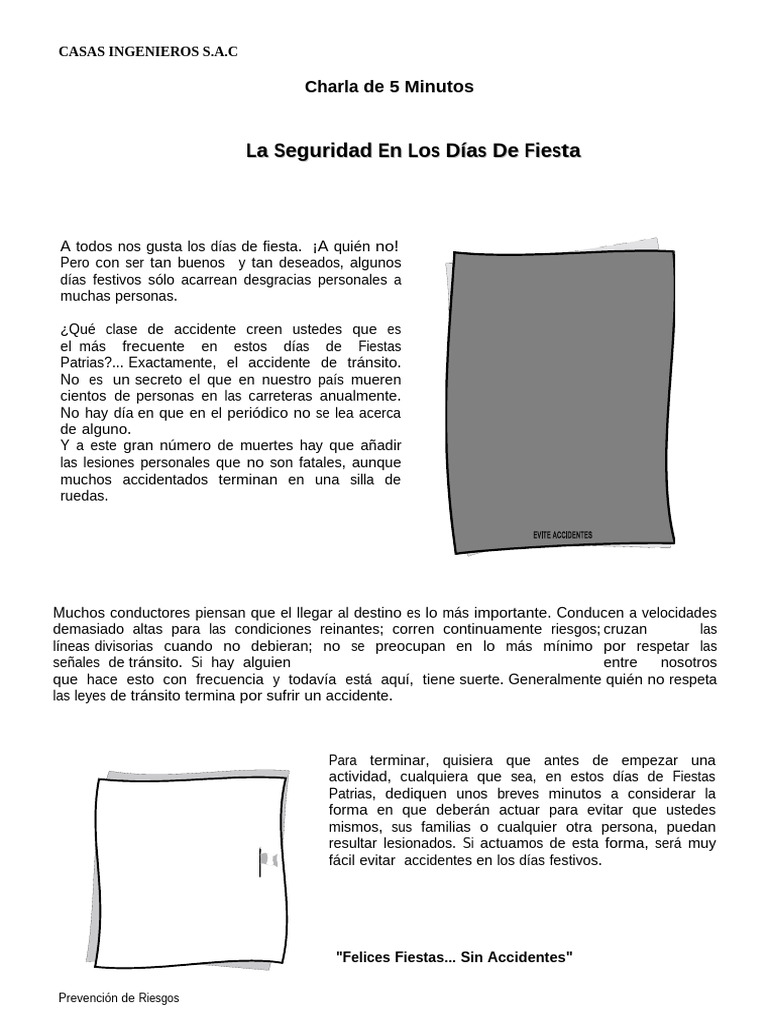 Charla De 5 Minutos La Seguridad En Los Dias De Fiesta Pdf