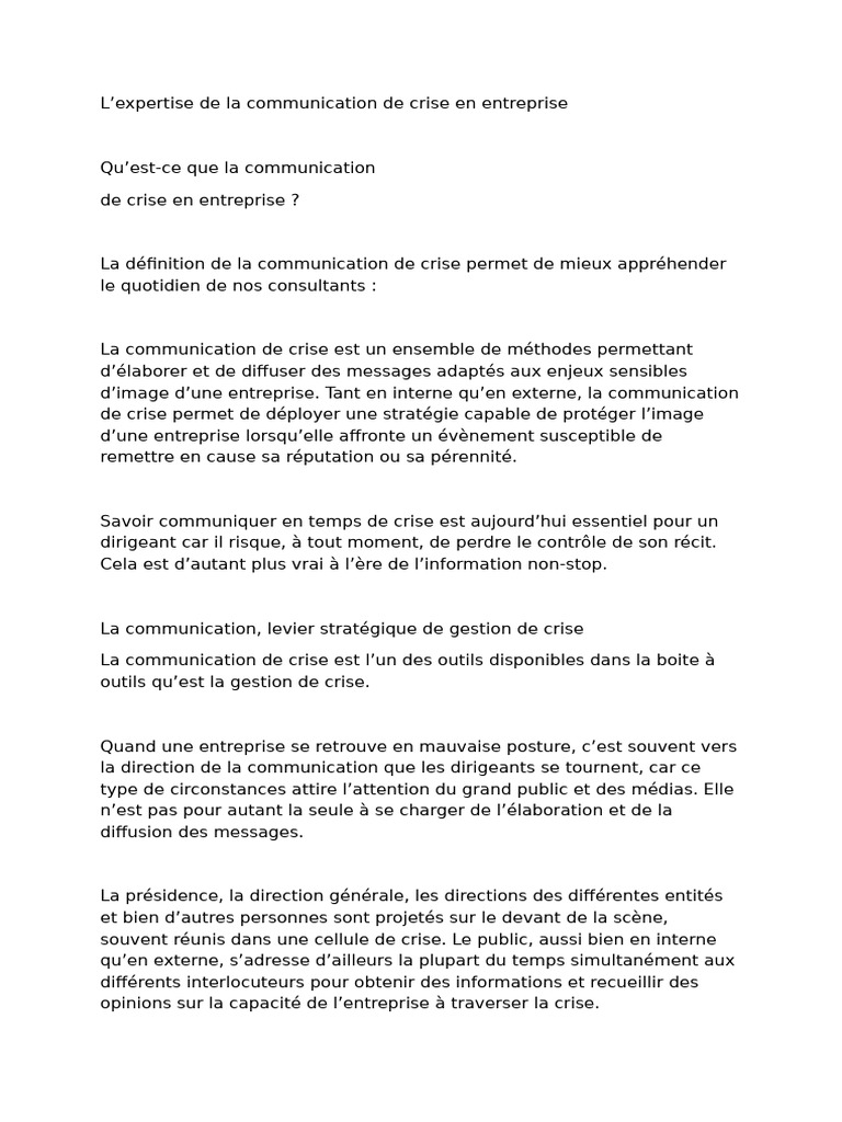 Communication de crise en entreprise | PDF | Gestion de crise ...