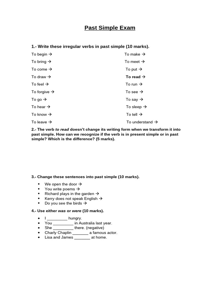 Past Simple Exam | PDF