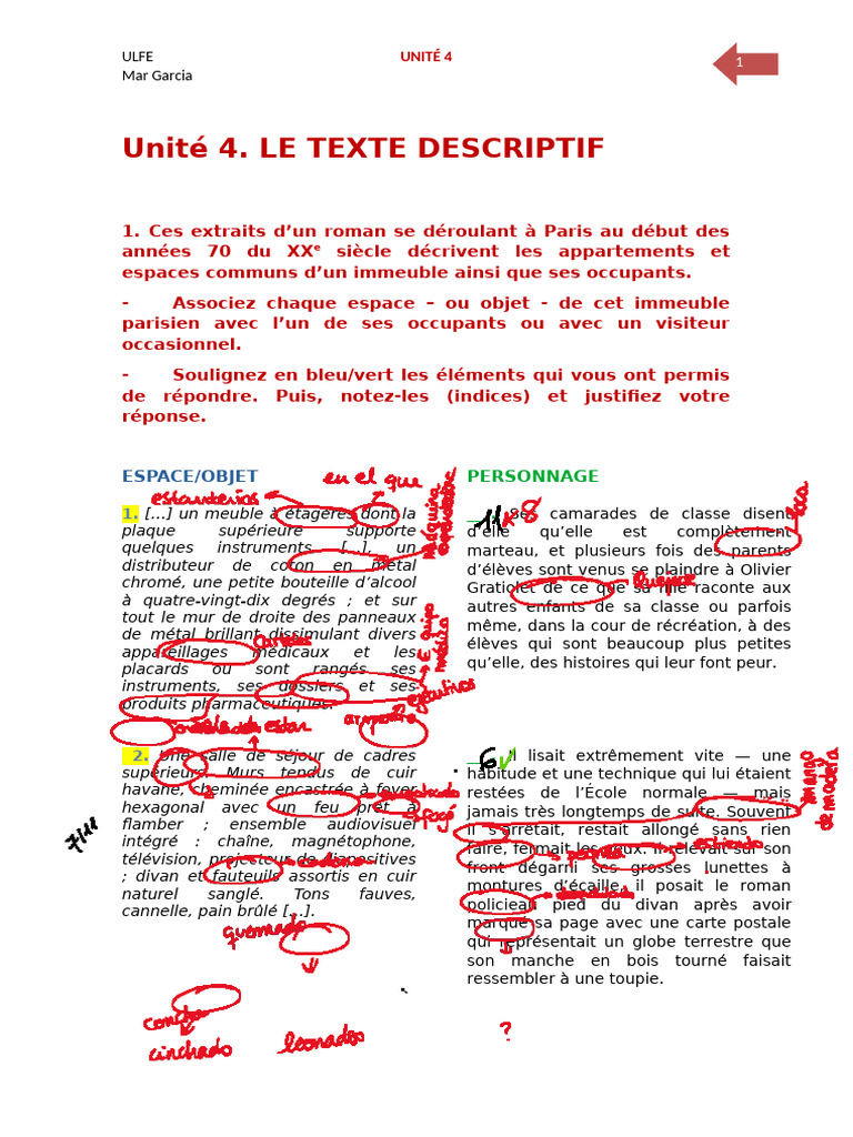Ulfe 22 23. UNITÉ 4. LE TEXTE DESCRIPTIF | PDF