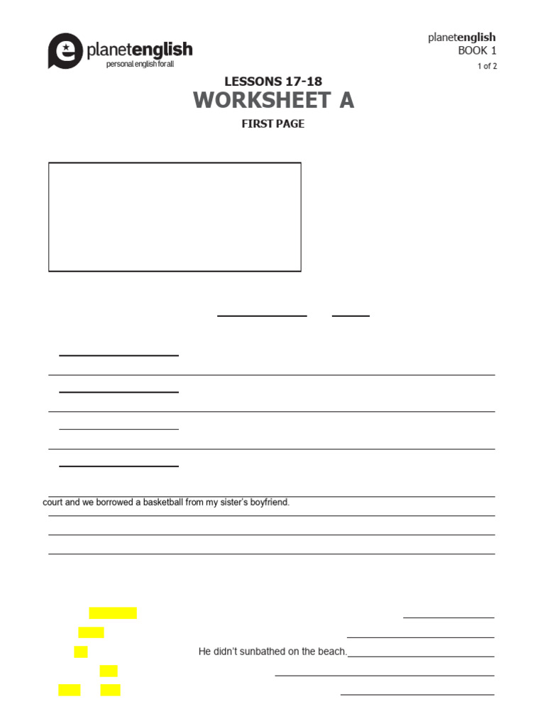 Level 1 Lessons 17 18 Worksheet A 1 A | PDF