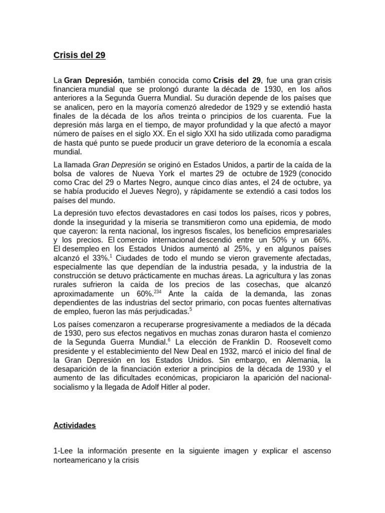 Impacto de la Gran Depresión 1929 | PDF | Gran depresion | Economias