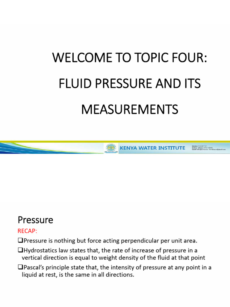 Fluid Pressure Measurement Techniques | PDF | Pressure Measurement ...