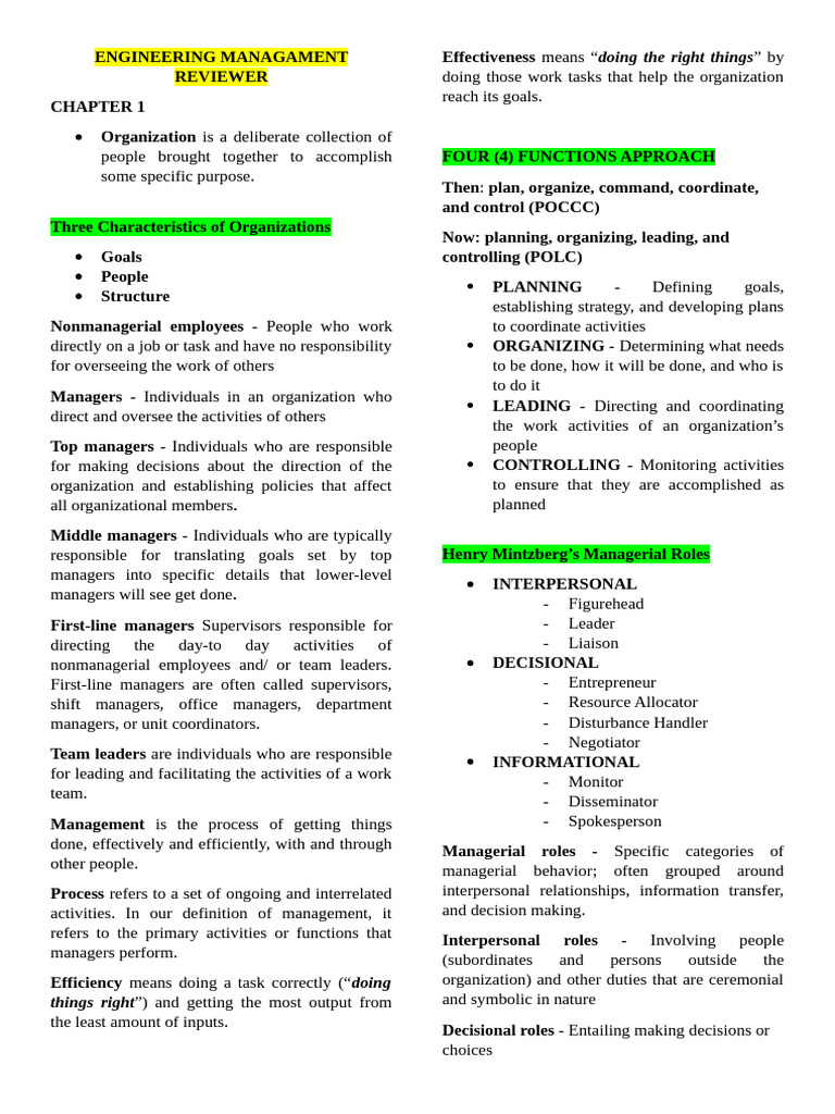 Engineering Managament Reviewer | PDF