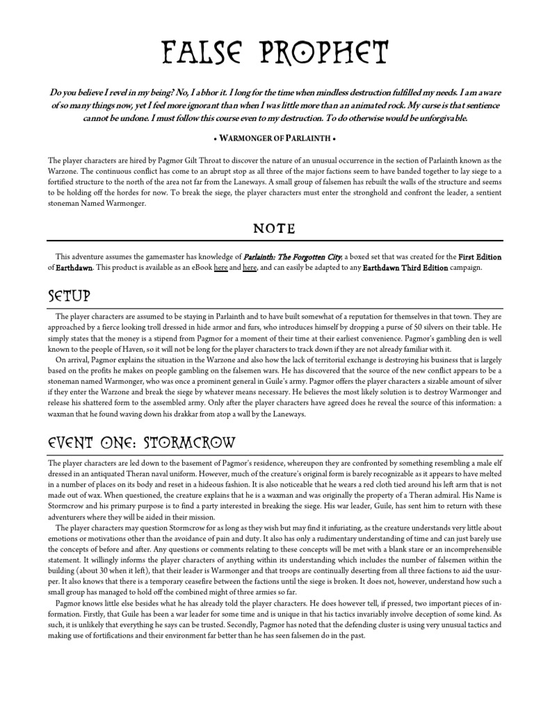 Ed3 Adventure Resource False Prophet Printerfriendly | PDF