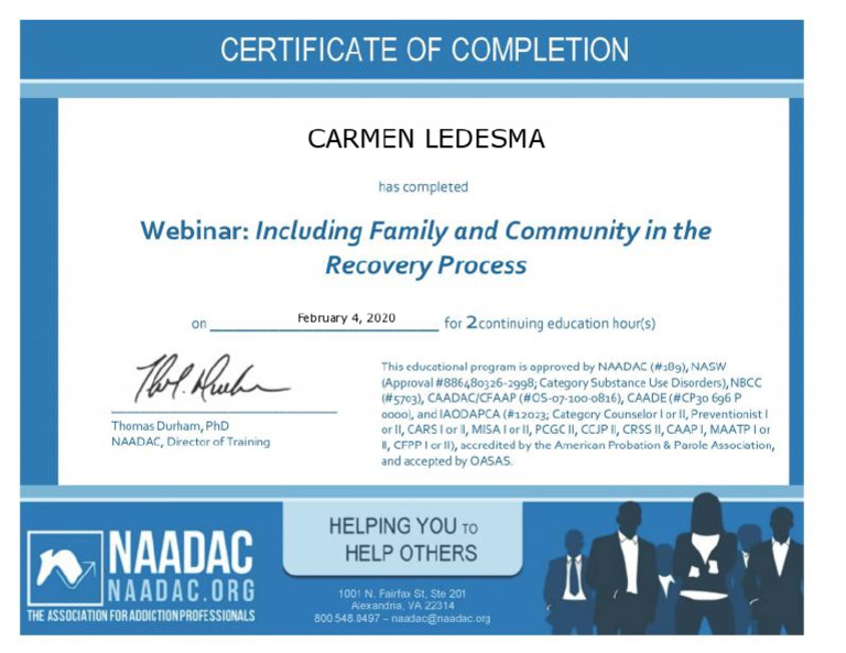 Naadac Certificate | PDF
