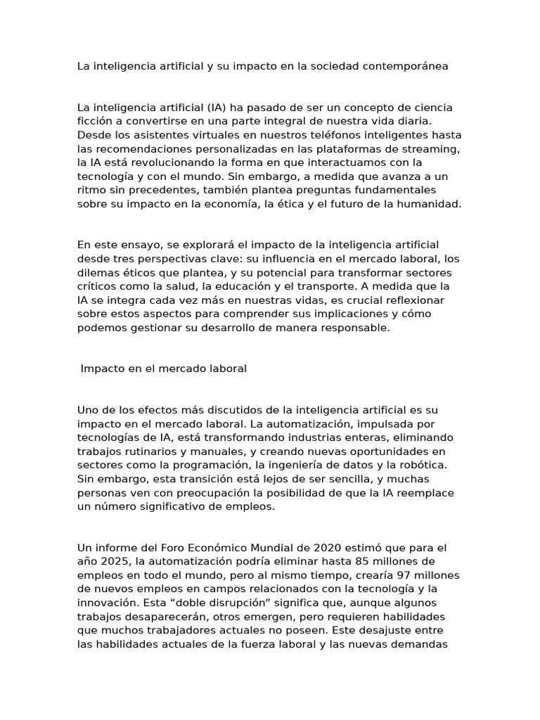 Impacto de la IA en la sociedad actual | PDF | Inteligencia artificial ...