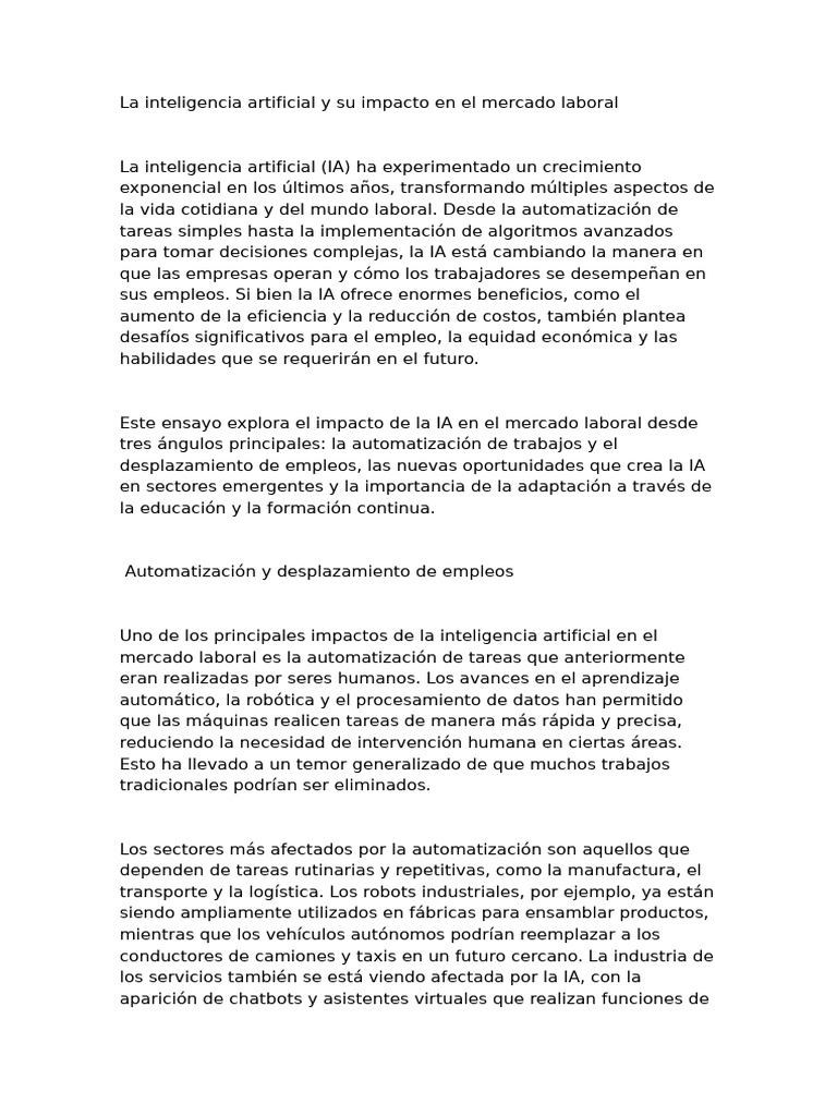 La Inteligencia Artificial y Su Impacto en El Mercado Laboral | PDF ...