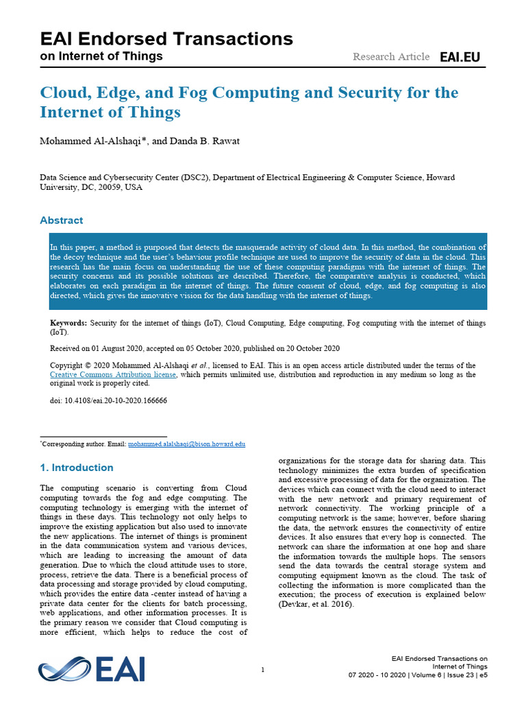 Cloud Edge and Fog Computing and Security For The | PDF