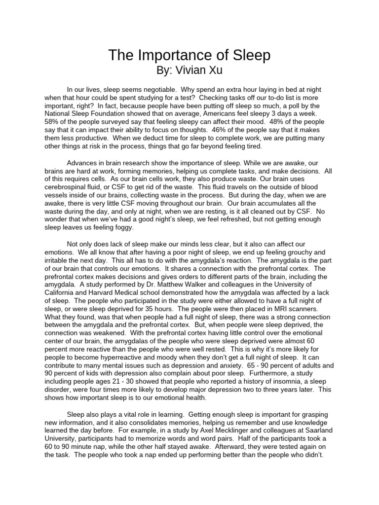 Importance Of Sleep Scholarly Articles