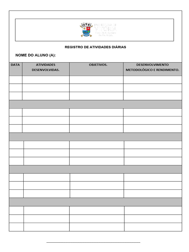 REGISTRO DE ATIVIDADES DIARIAS PDF