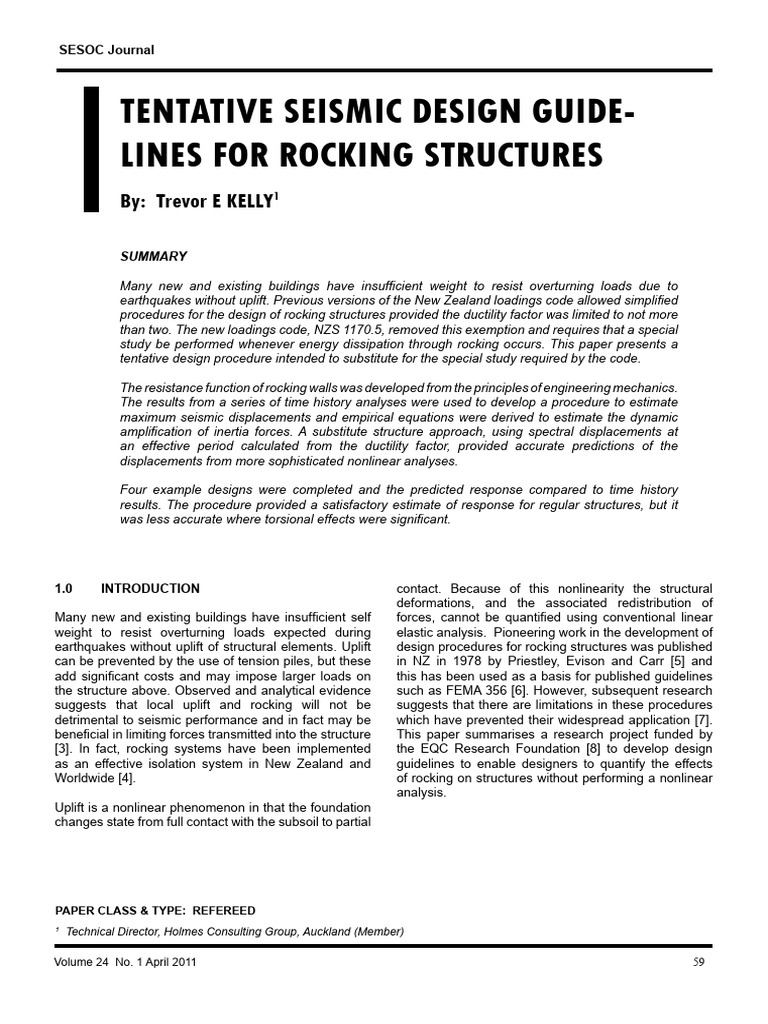 Kelly, T. (2011) Rocking Structures. SESOC Vol24 No1 | PDF