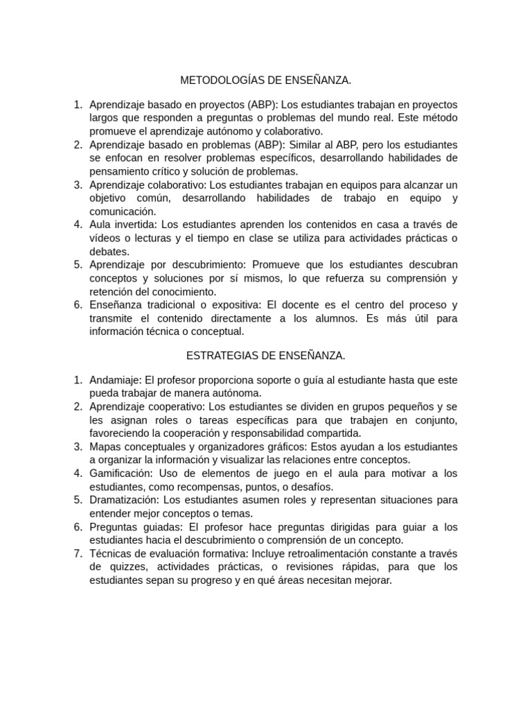 Metodologías y Estrategias de Enseñanza y Aprendizaje | PDF