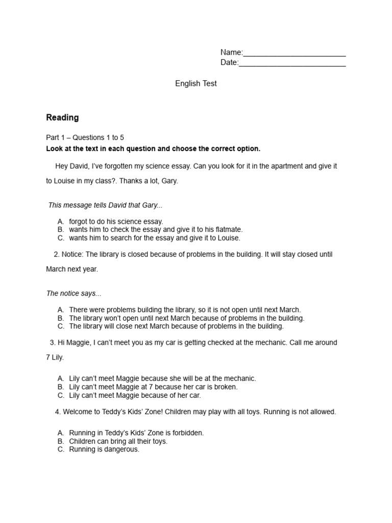 English Exam B1 Pdf