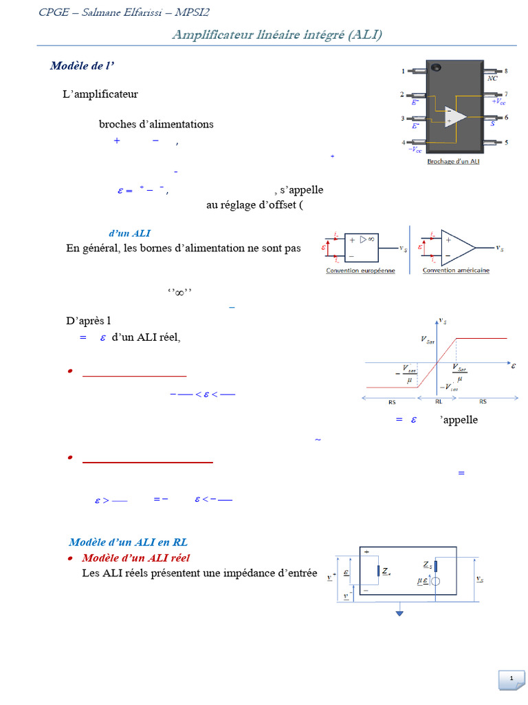 Amplificateur Linéaire Intégré (ALI) PDF Amplificateur opérationnel — free download