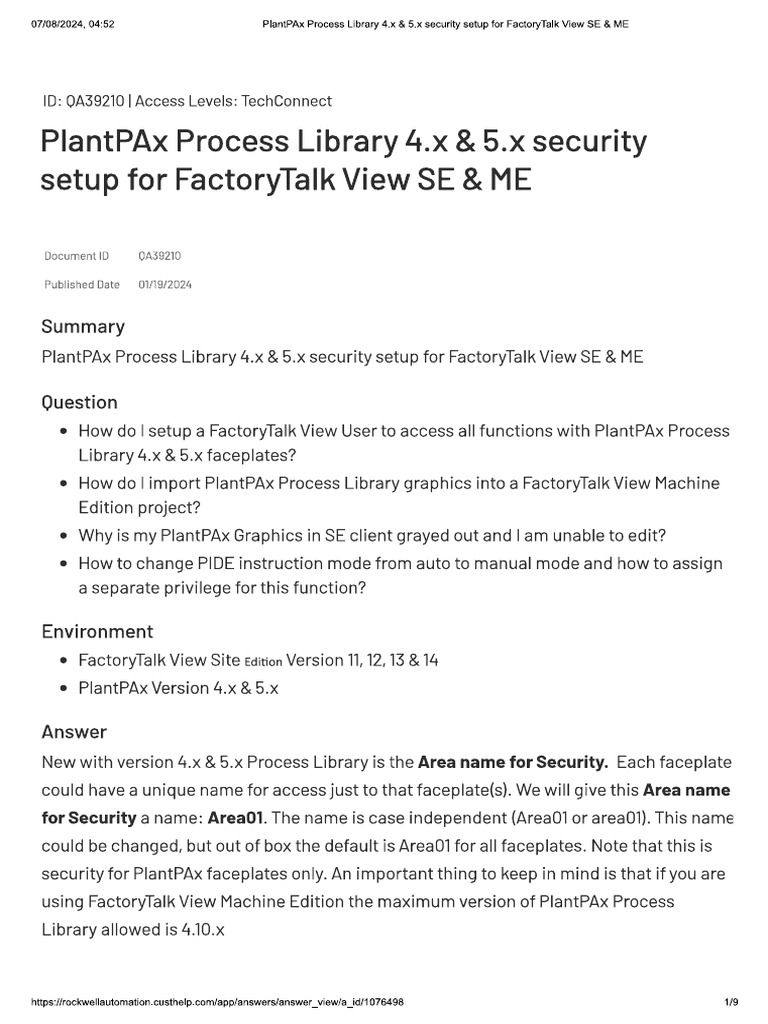PlantPAx Process Library 4.x & 5.x Security Setup For FactoryTalk View ...