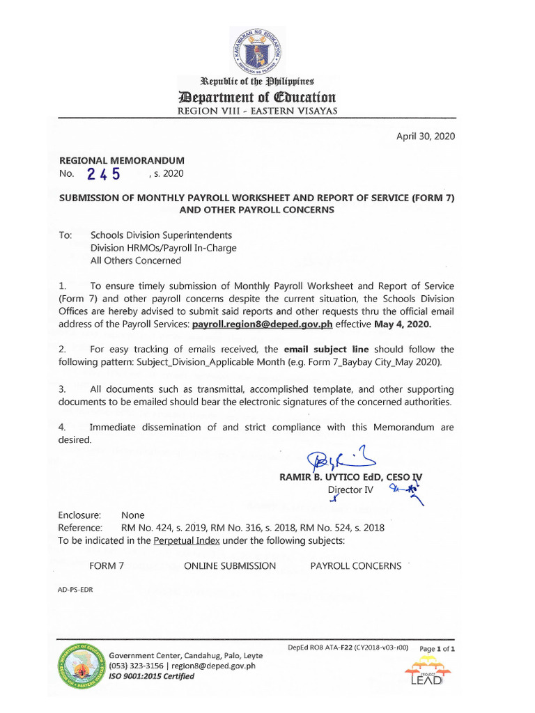 RM-s2020-245 Submission of Form 7 To RPSU | PDF | Business