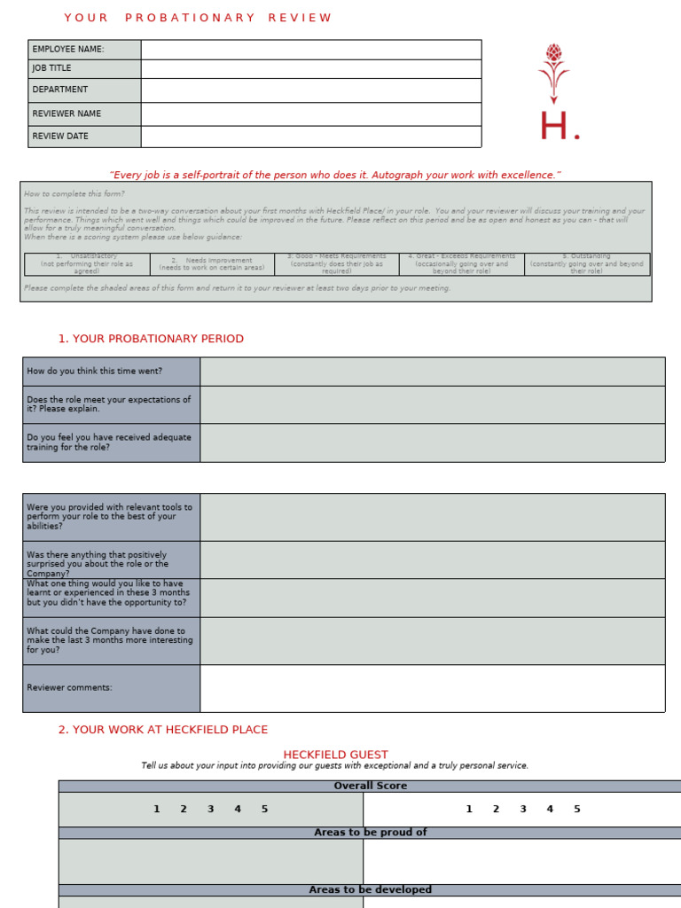 Probationary Review Heckfield Place - Employees v1 - Updated Nov 21 | PDF