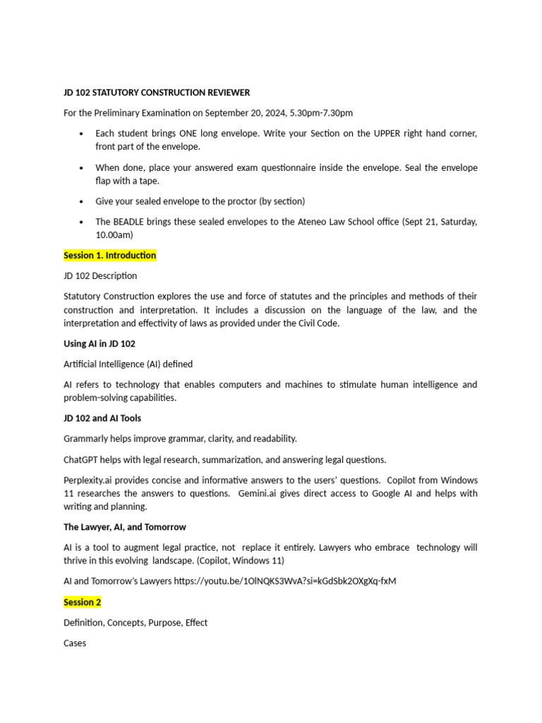 Statutory Construction Reviewer | PDF