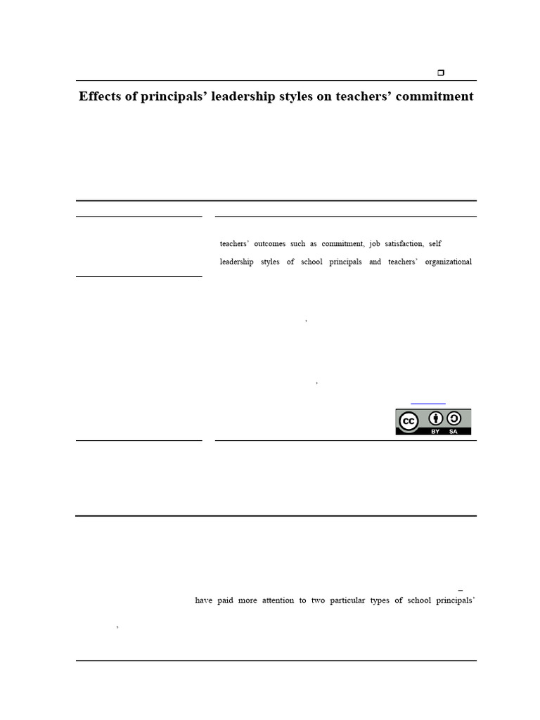 Effects of Principals' Leadership Styles On Teachers' Commitment | PDF