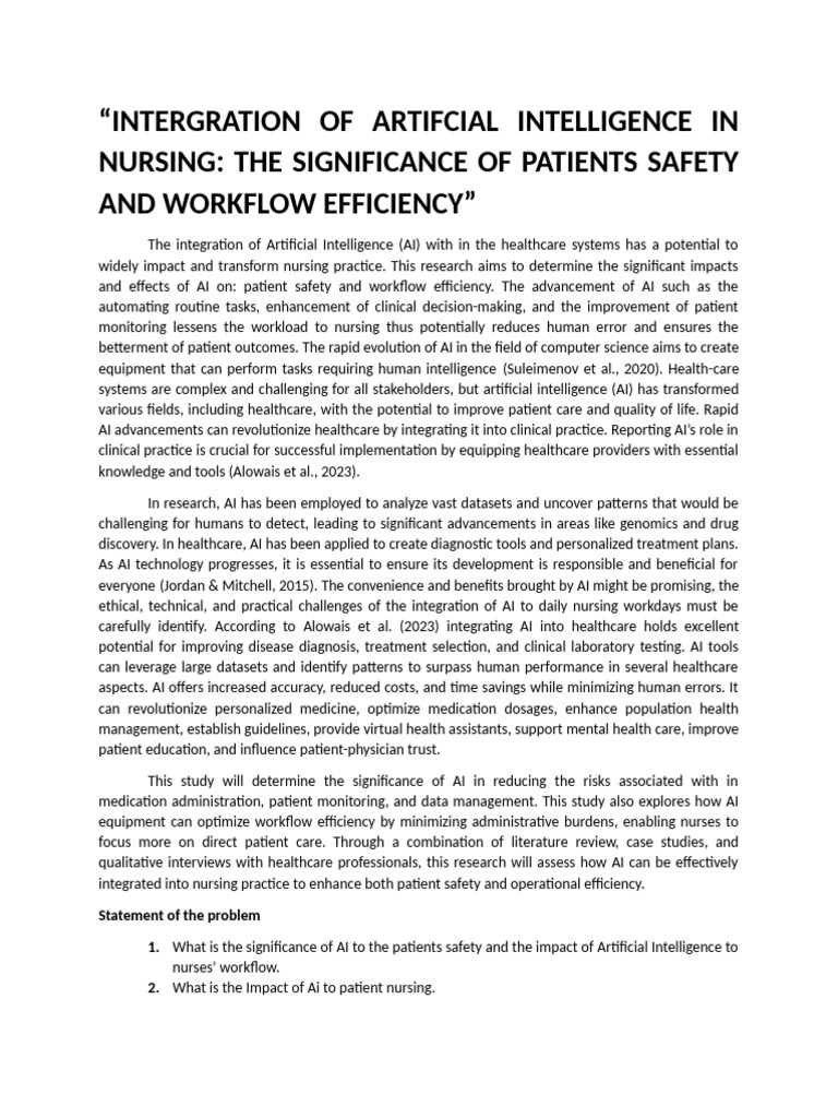 Intergration of Artifcial Intelligence in Nursing | PDF | Artificial ...