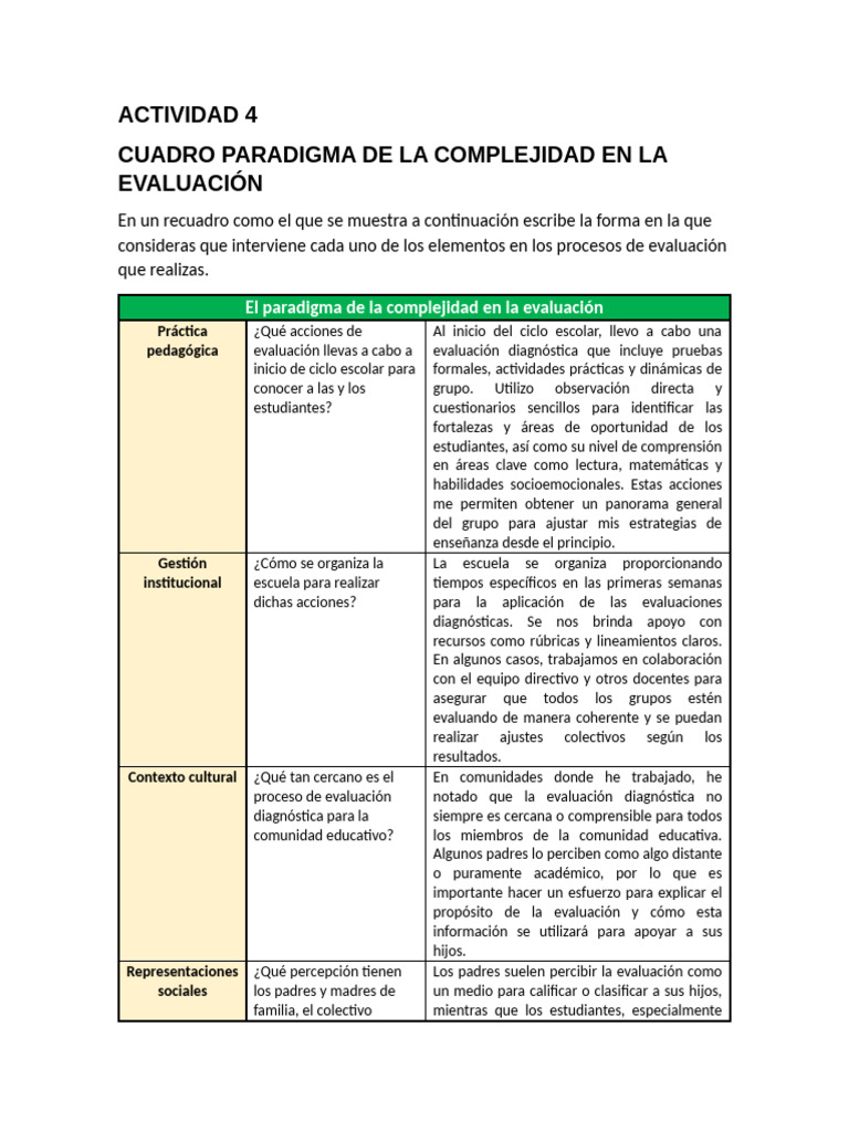 Actividad 4 Cuadro Paradigma de La Complejidad en La Evaluacion | PDF