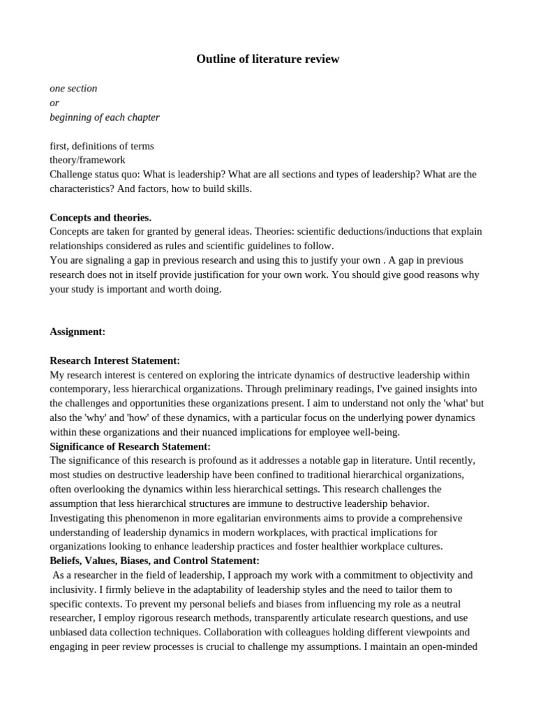 Research Outline of Lit Review | PDF | Leadership | Career & Growth