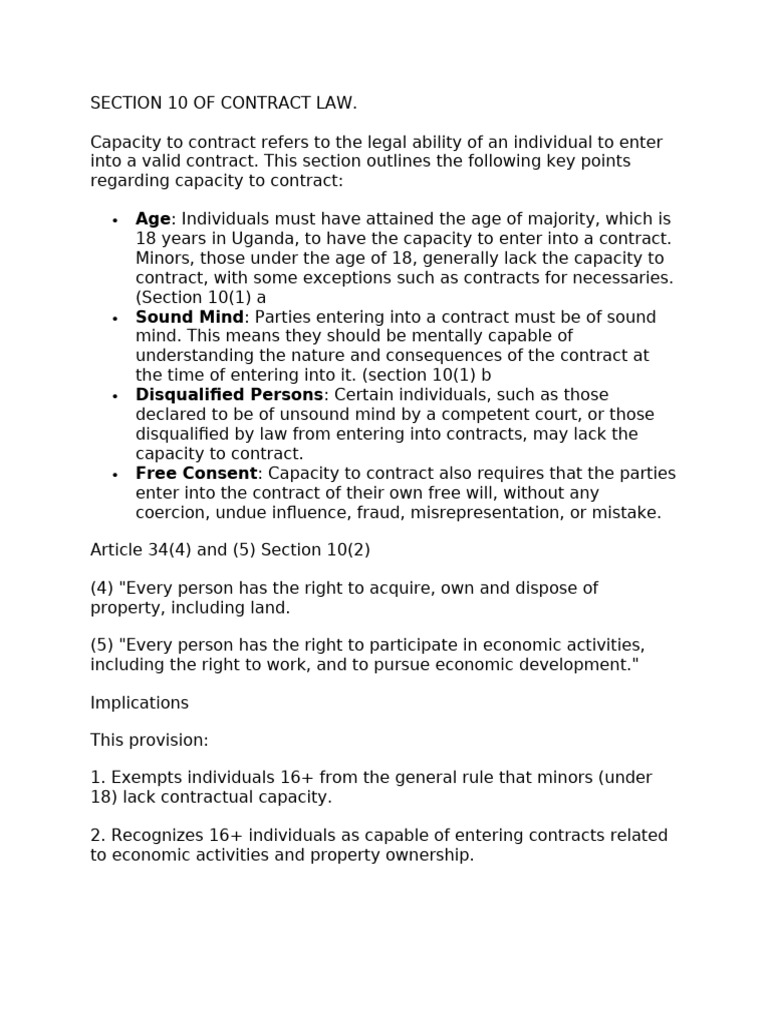 Section 10 of Contract Law | PDF