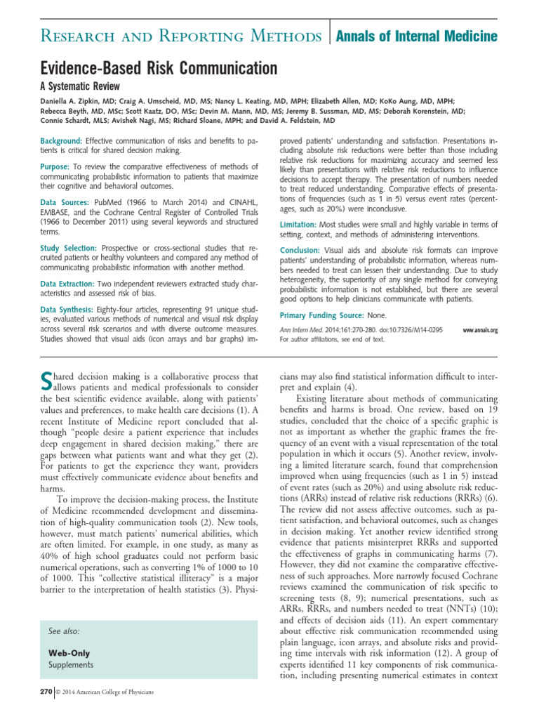 Evidence-Based Risk Communication. A Systematic Review | PDF
